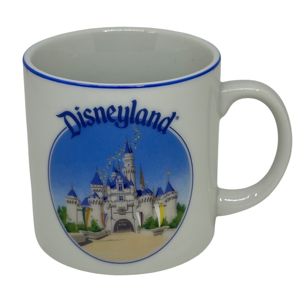 VTG Disneyland Coffee Mug White Blue Sleeping Beauty Castle Japan Souvenir Cup